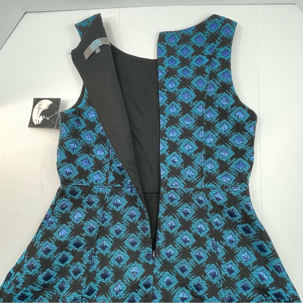 NWT EVA FRANCO Sleeveless A-Line Dress Black Blue Metallic Shimmer Lined Size 10 - Picture 4 of 10